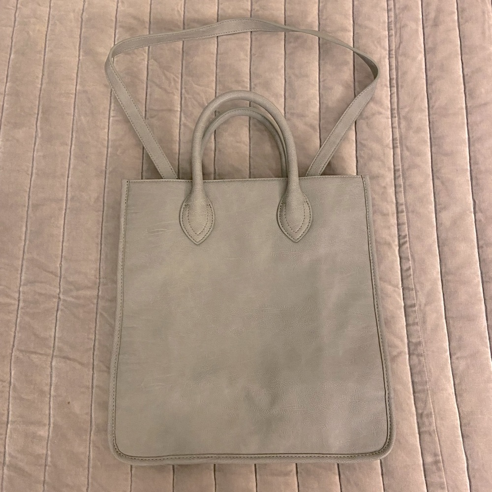 Jcrew grey leather structured tote bag